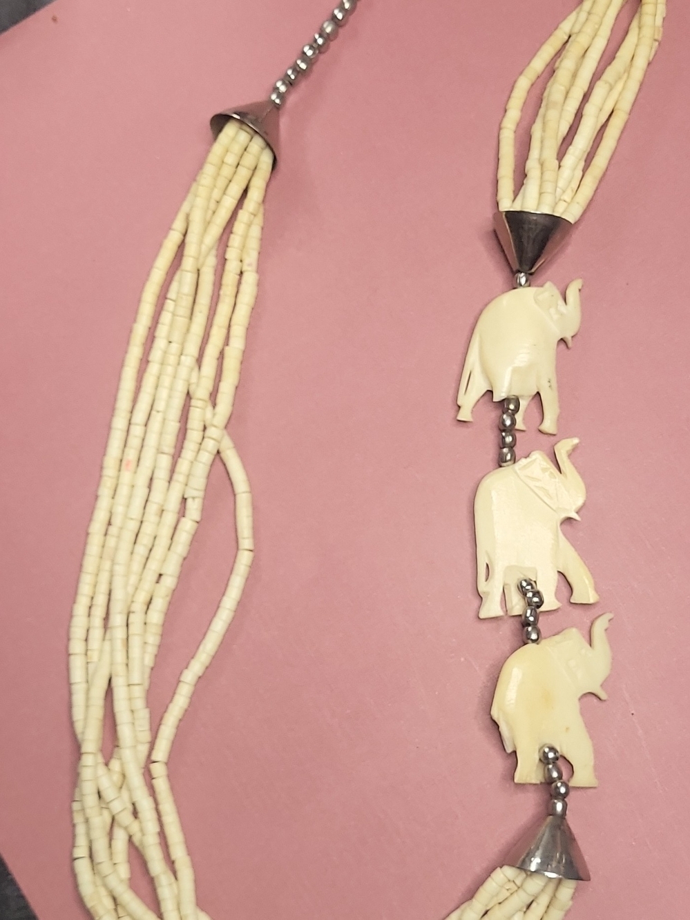 Ivory Elephant Multi-Strand Beaded Necklace